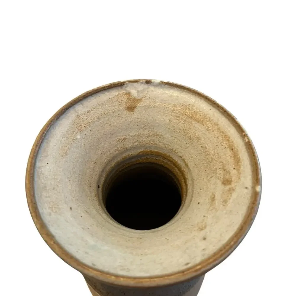 Rustic Zen Vase 1970s Studio Pottery Stoneware Botanical Tan Cream Retro Signed - Picture 6 of 14